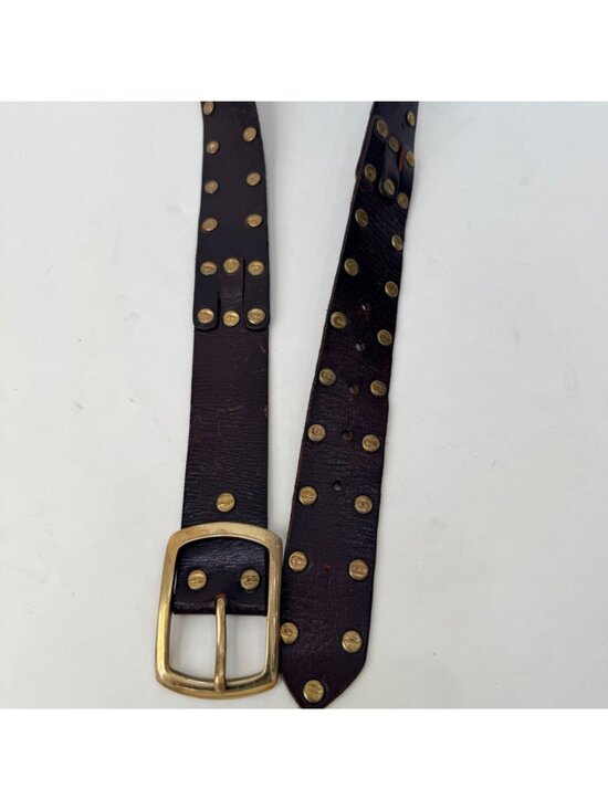 Linea Pelle vintage Studded Leather Belt Brown Brass Western Distressed Size M main image 8